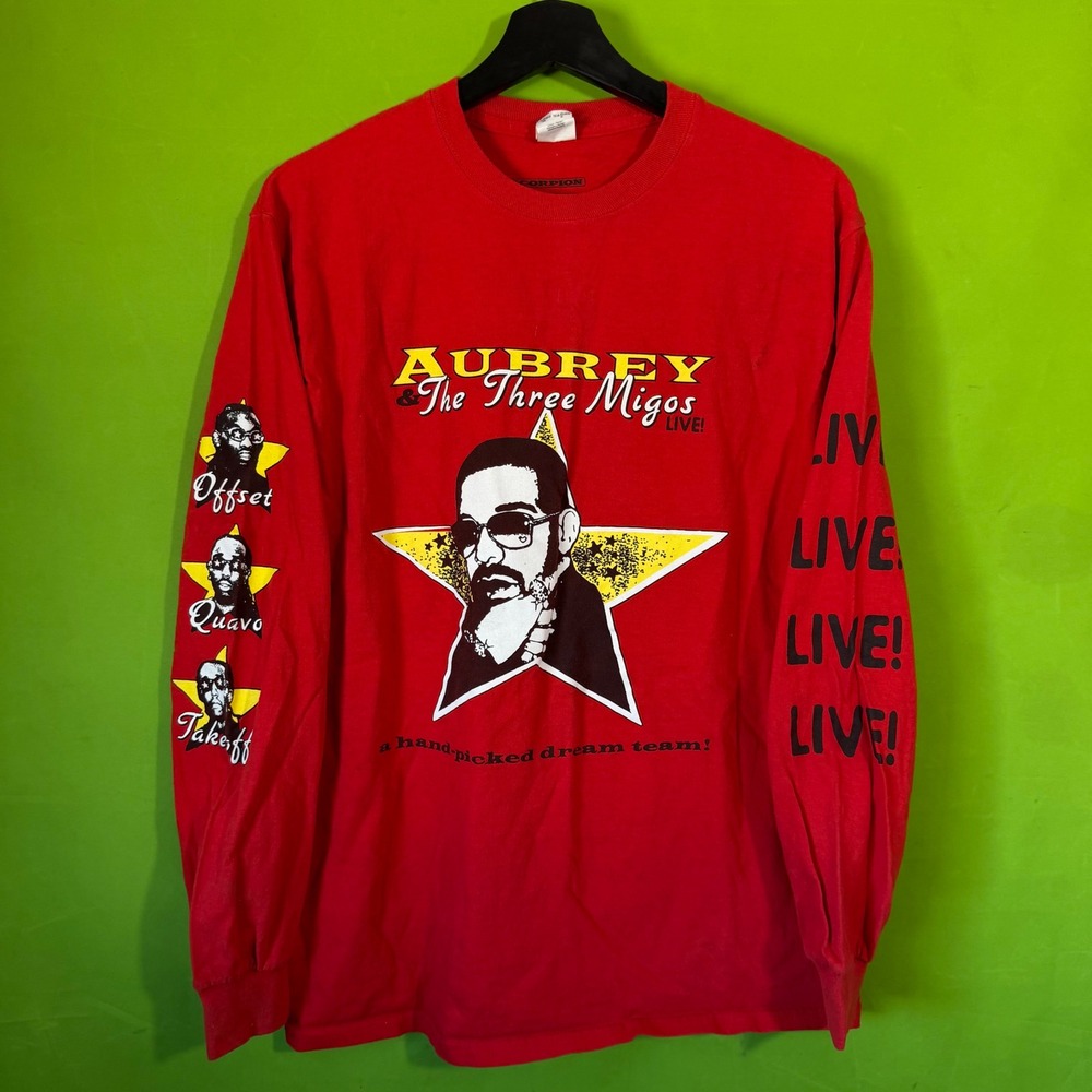 Drake Aubrey & The Three Migos Live 2018 Tour Shirt Red Long Sleeve Band Medium